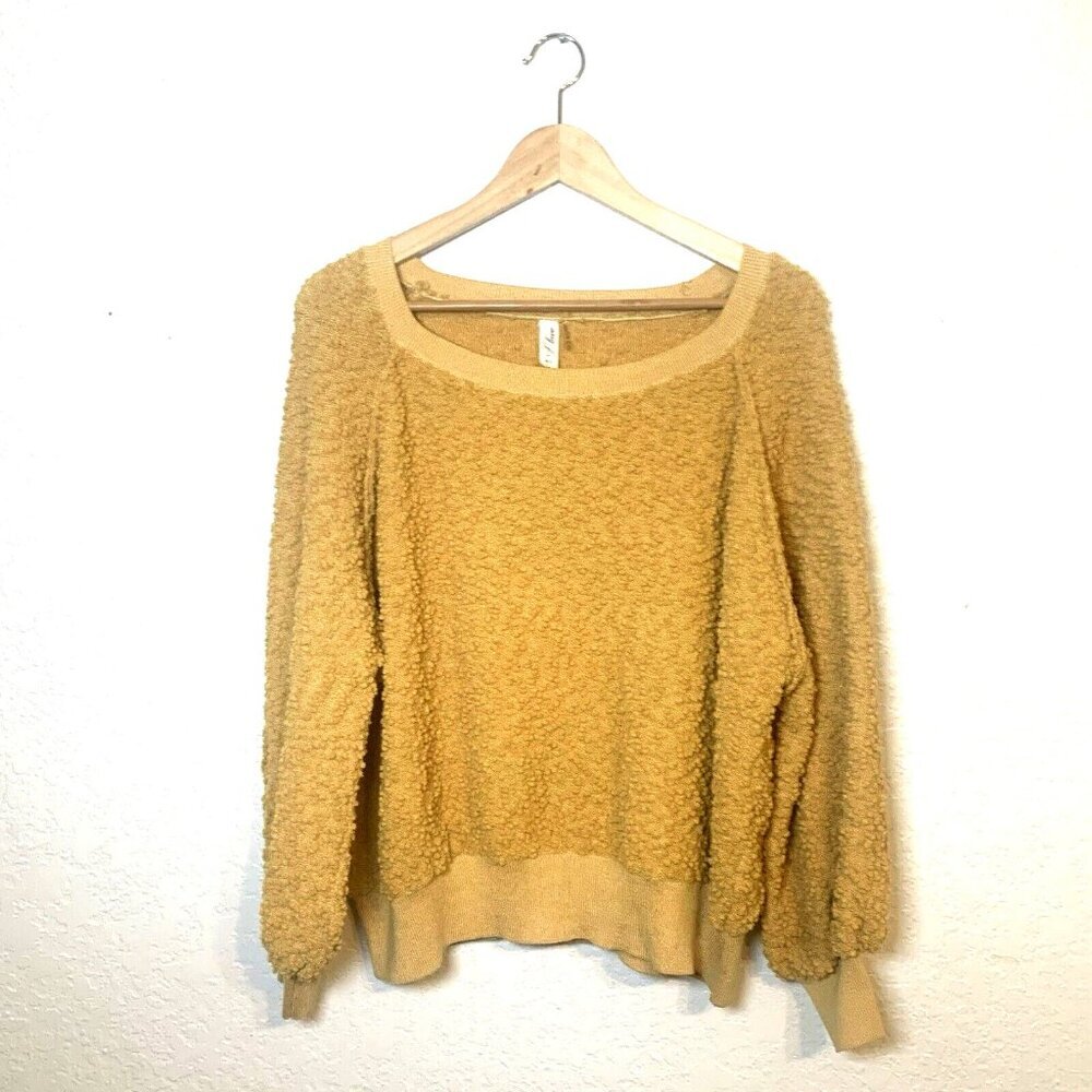 L love Women’s Sweater Cropped Balloon Sleeves Mustard Yellow ‎ Sz M Bohocore